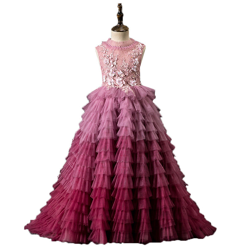 Vestidos de desfile para niñas, sin mangas, rojos, degradados, esponjosos, vestidos formales, vestido de primera comunión 