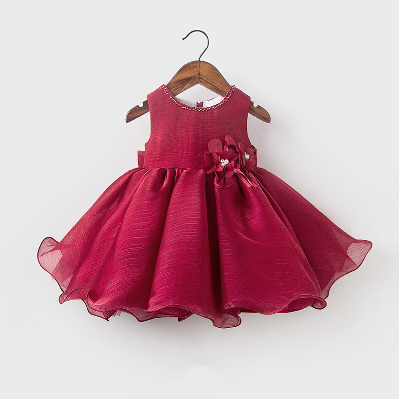 Lindo vestido rojo vino para niña, vestido de princesa para primera comunión. 
