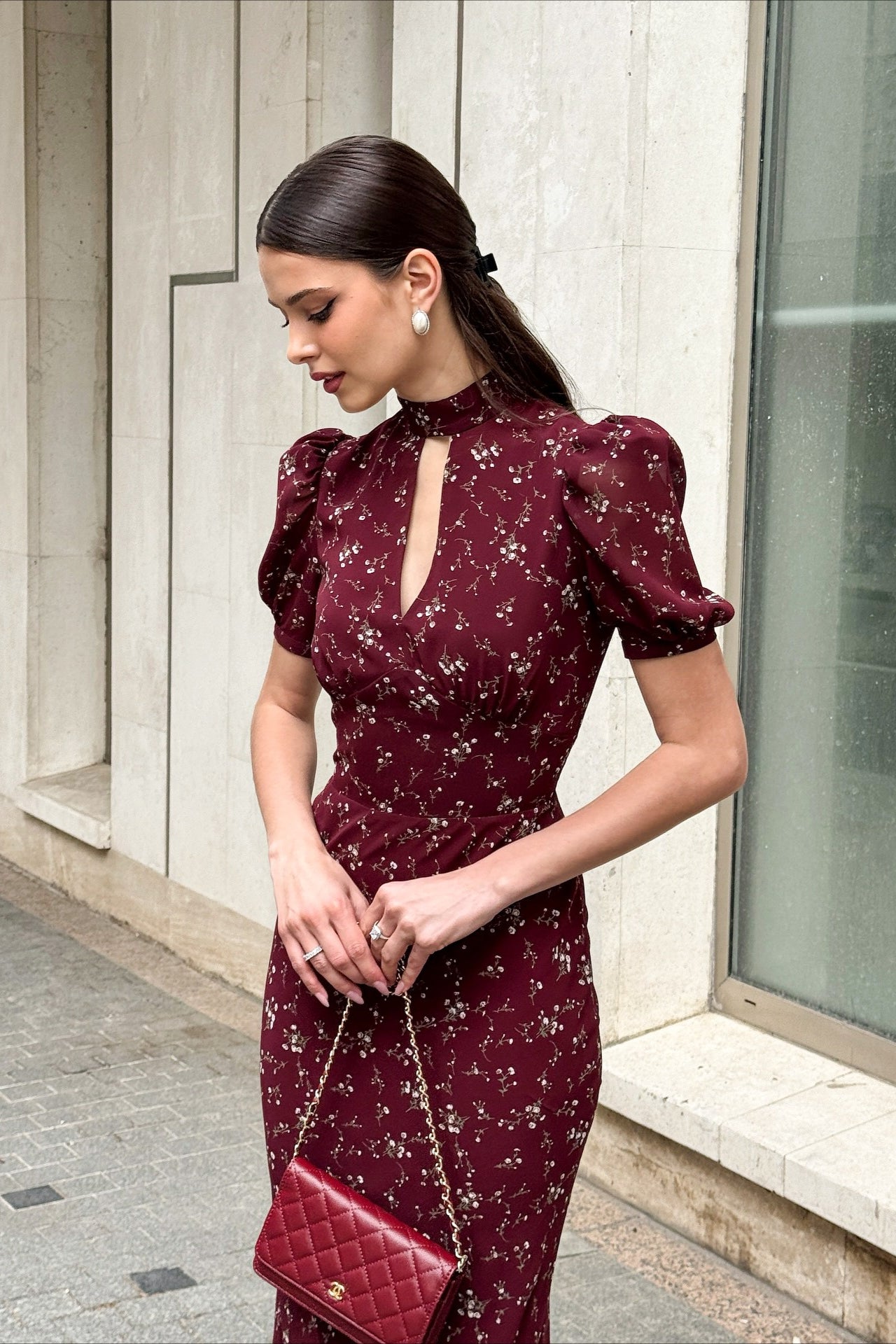 Elegant Floral Deep V Bodycon Maxi Dress