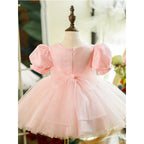 Vestido de niña de las flores, color rosa, con mangas abullonadas y malla esponjosa, para comunión y princesa. 