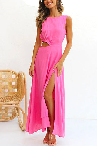 Vestido largo Meridress sin mangas con abertura en la cintura y vuelo