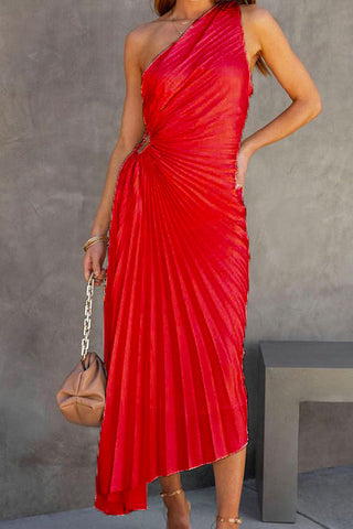 Meridress One Shoulder Cut Out Waist Ruched Irregular Pleated Dress