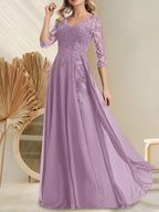 A-Linien-Kleid aus Chiffon mit V-Ausschnitt, bodenlang, mit Pailletten besetzt – ideal für die Mutter der Braut