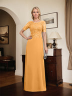 A-Linien-Kleid aus Chiffon mit Pailletten und Rundhalsausschnitt, bodenlang, für die Mutter der Braut