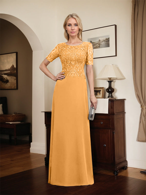 Vestido de gasa con encaje y lentejuelas para madre de la novia, corte A, largo hasta el suelo