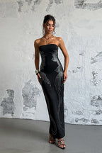 Rhinestone Strapless Off Shoulder Maxi Dress