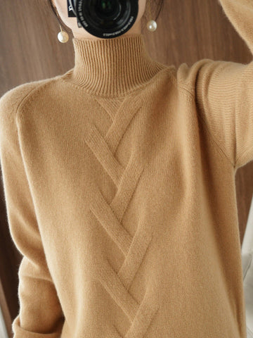Casual Loose Long Sleeves Solid Color High-Neck Sweater Tops
