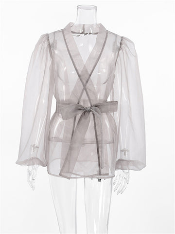 Tossy Mesh-Urlaubs-Überzugshemd für Damen, V-Ausschnitt, Schnürung, Strand-Outwear, Sommer-Überzug 