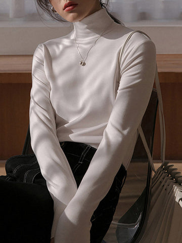 Camiseta informal de manga larga y cuello alto en 6 colores 