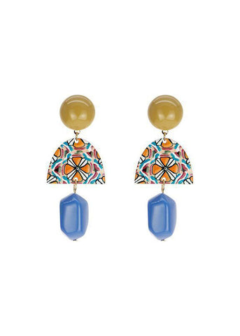 Pendientes colgantes de acrílico con pinturas artísticas en amarillo y azul 