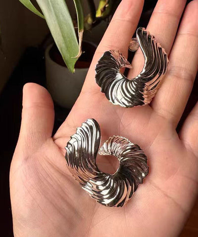 Boutique Silk Metal Asymmetrical Wrinkled Hoop Earrings