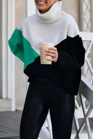 Suéteres de cuello alto con patchwork y bloques de color para trabajo informal (4 colores) 