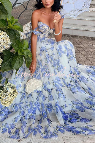 Fairytale Itself Organza-Maxikleid mit Blumenmuster und Bindeträgern 