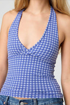 Sexy Polka Dot Plaid Slim Halter Top