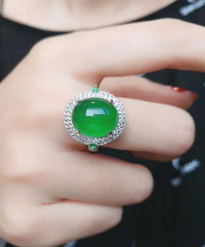 Anillos modernos de jade y circonita en plata de ley verde 