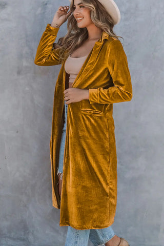 elegant yellow velvet long coat