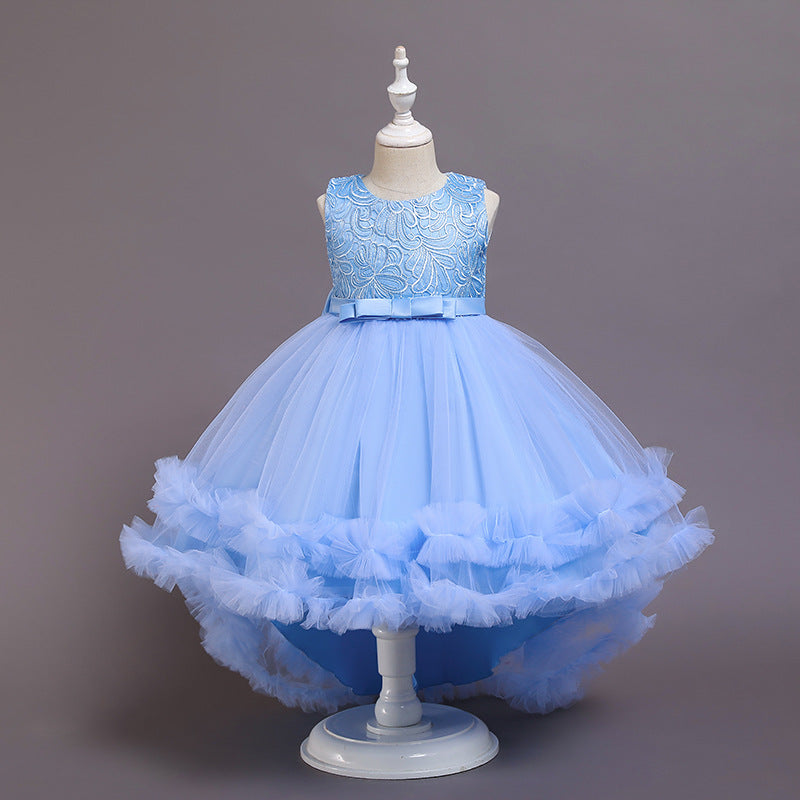 Kommunionkleid für Mädchen, Rundhalsausschnitt, bestickt, bauschig, festliches Prinzessinnenkleid 