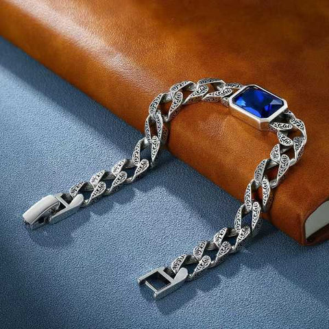 Pulsera de tendencia sencilla con zafiro en plata de ley 