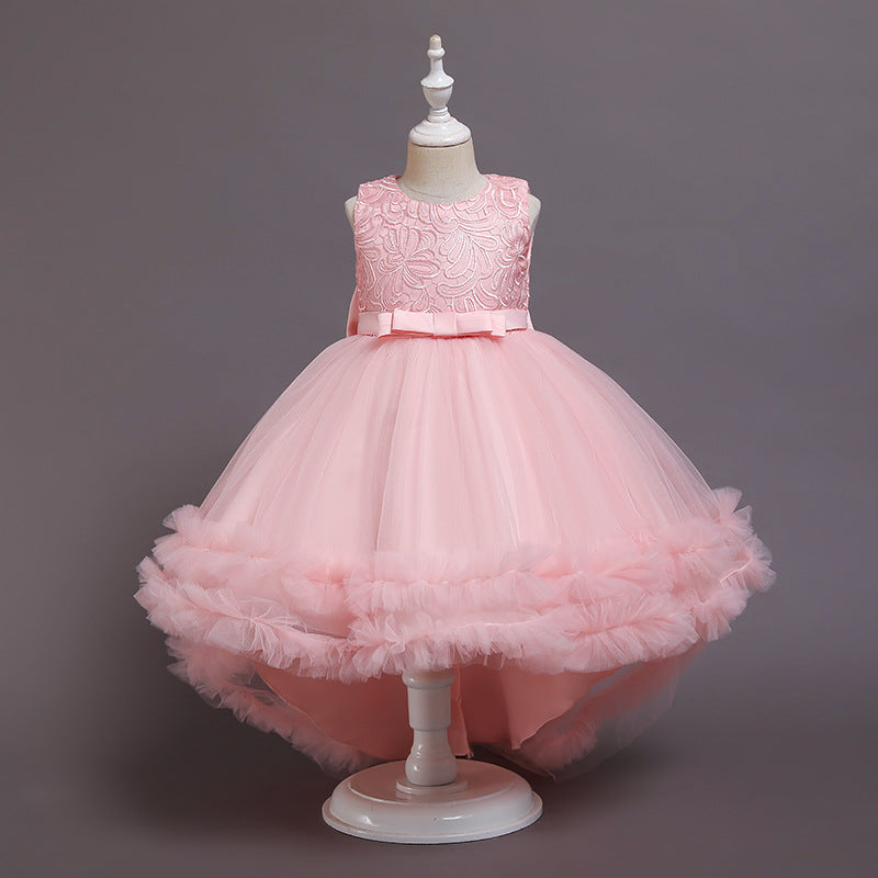 Kommunionkleid für Mädchen, Rundhalsausschnitt, bestickt, bauschig, festliches Prinzessinnenkleid 
