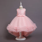 Kommunionkleid für Mädchen, Rundhalsausschnitt, bestickt, bauschig, festliches Prinzessinnenkleid 