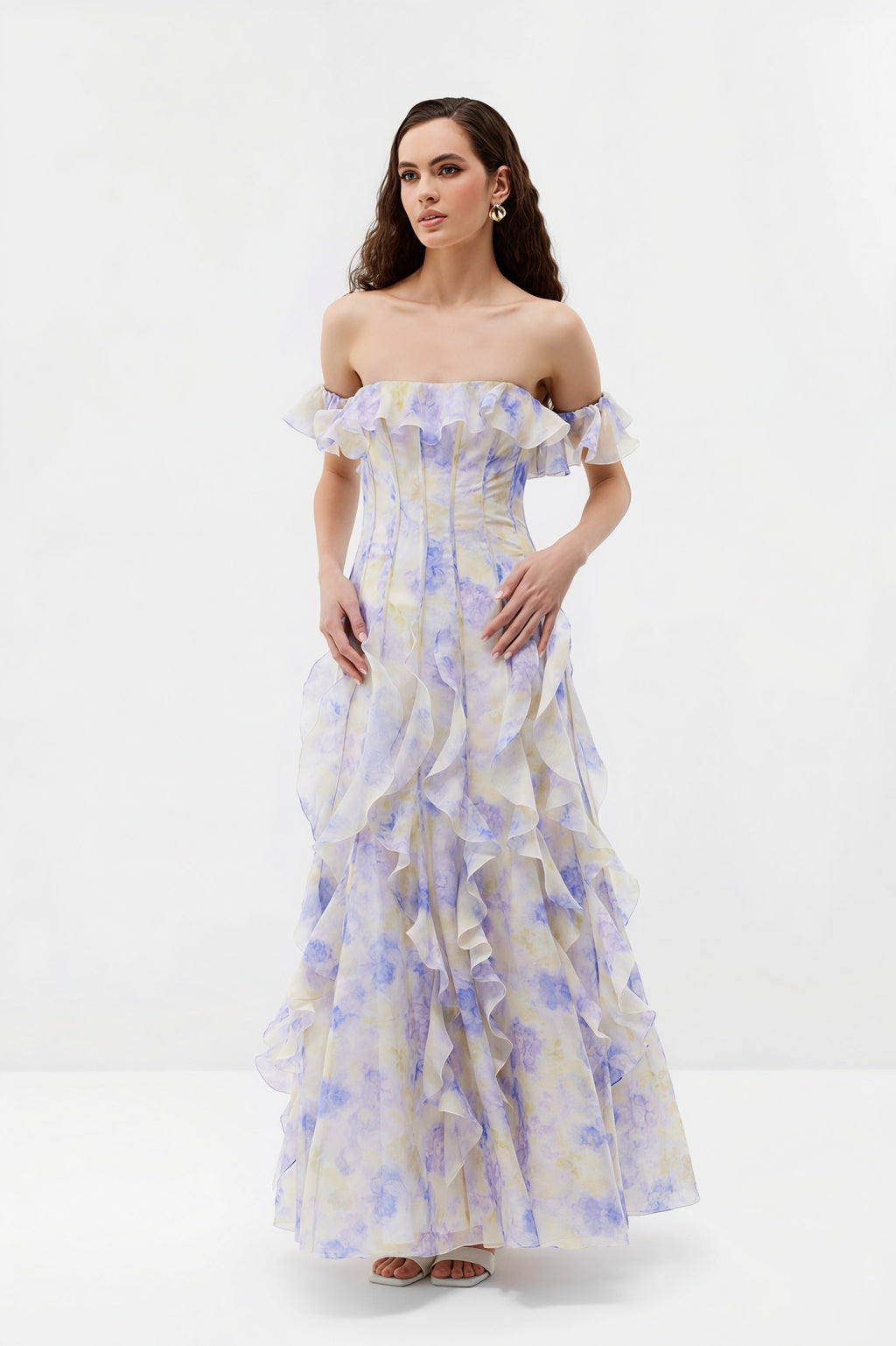 Sheer Ruffle Off Shoulder Beach Maxi Dress
