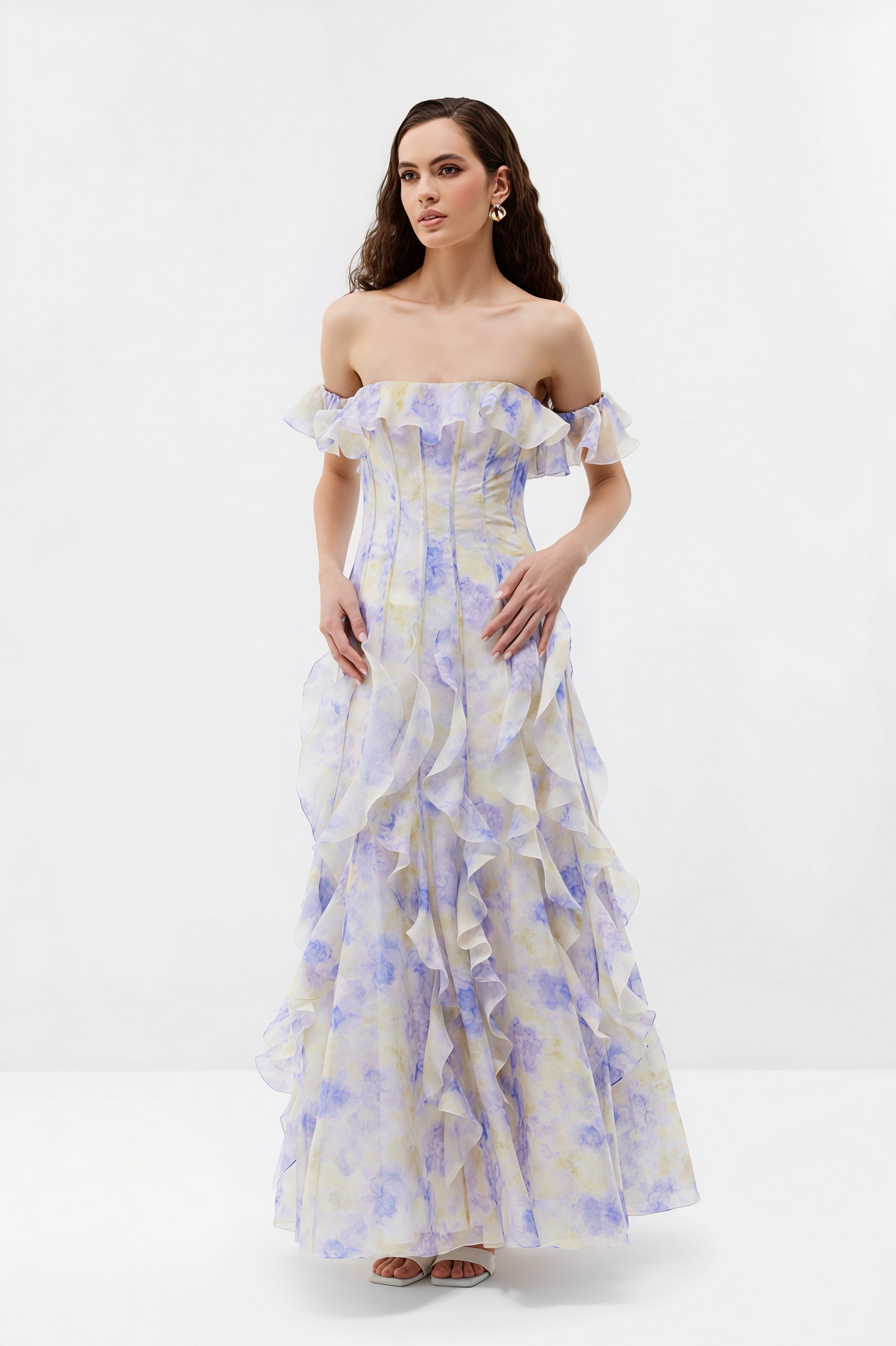 Sheer Ruffle Off Shoulder Beach Maxi Dress