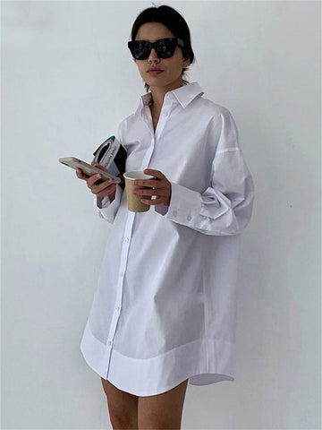 Camisas blancas holgadas de moda para mujer, cárdigan de retazos transparentes, abrigo con solapa, blusa ajustada de manga larga de gran tamaño. 