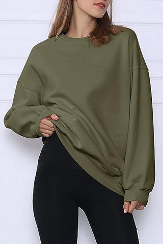 Women Clothing Round Neck Pullover Loose Casual Fleece Lined Oversized Sweater