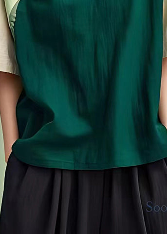 Pre sale - shipping in 30 days/Natural Dull Green Oversized Patchwork Cotton Blouse Top Summer