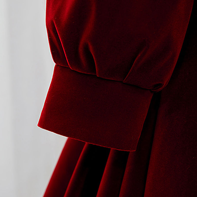 Vestido de niña de las flores para comunión, elegante vestido de princesa de manga larga con lazo de terciopelo rojo 