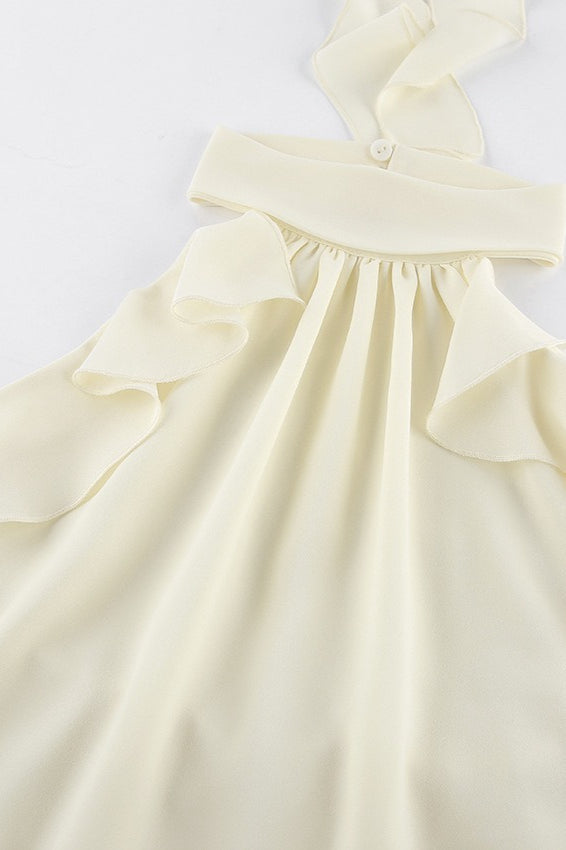 Ruffle Backless Chiffon Halter Top