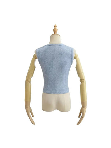 Tops cortos de verano para mujer, camiseta sin mangas sexy de color liso, de punto fino, básica, ropa de abrigo, camisola elástica 