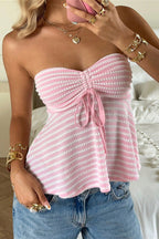 Striped Backless Tube Slim Blouse