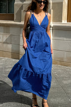 Klein Blue V-Neck Spaghetti Strap Maxi Dress