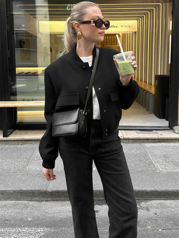 Tossy Herbst Frauen Strickjacke Jacken Mode Hohe Taille Langarm Tasche Streetwear Solide Patchwork Outwear Damen Y2k Mantel Neue 