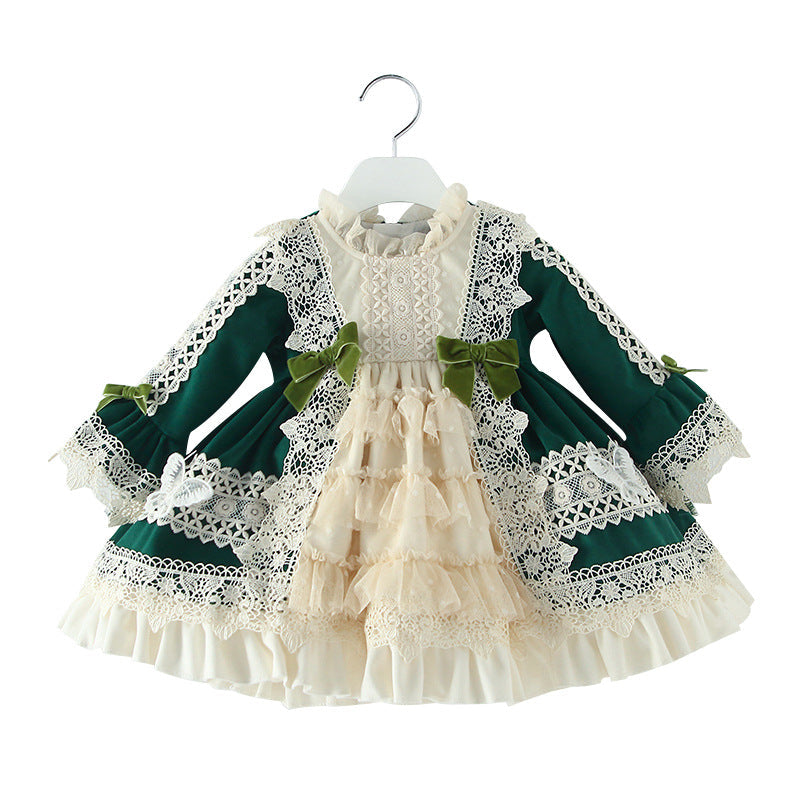 Vestido de primera comunión para niña, vestido formal de encaje floral con forma de pastel para fiesta de cumpleaños infantil 