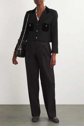 Splicing Metal Button Velvet Blazer