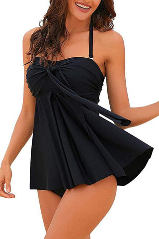 Neckholder- oder trägerloses Bandeau-Tankini-Set in Schwarz 
