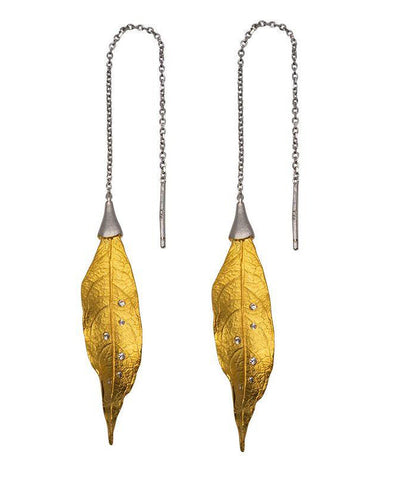 Simple Gold Sterling Silver Overgild Leaf Drop Earrings