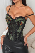 Sexy Mesh Print Lace Insert Underwire Corset Cami Top