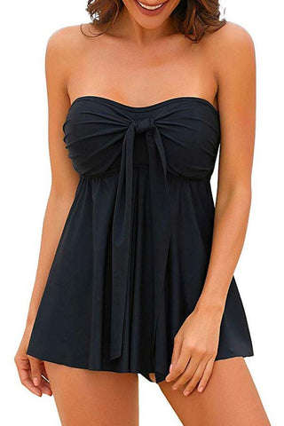 Neckholder- oder trägerloses Bandeau-Tankini-Set in Schwarz 