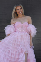 A-Linien-Abendkleid aus glitzerndem Tüll mit Herzausschnitt und Schlitz