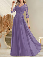 A-Linien-Kleid aus Chiffon mit V-Ausschnitt, bodenlang, mit Pailletten besetzt – ideal für die Mutter der Braut