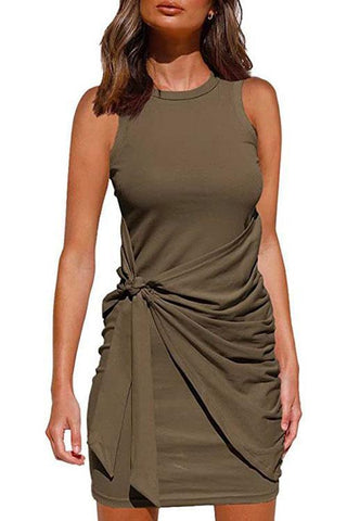 Meridress Crewneck Knot Front Ruched Sleeveless Dress