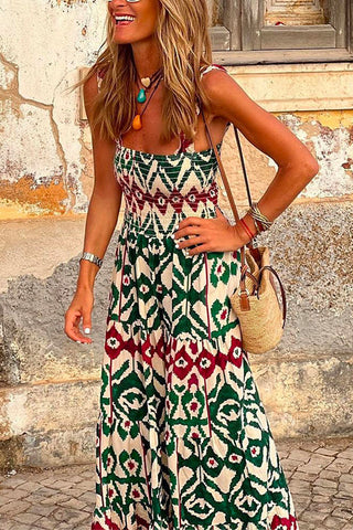 Meridress – Bohemia – Gestuftes Maxi-Camisole-Ferienkleid mit gesmoktem Rüschen