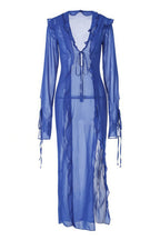 Chic Sheer V Neck Wrap Tie Slit Maxi Dress