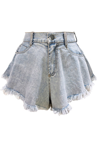 Shorts vaqueros desgastados de corte A con flecos 
