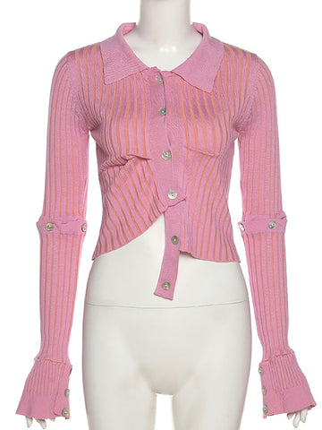 Taruxy Pink Single Breasted Sweater Women Knitted Cardigan 2022 Autumn Long Sleeve Slim High Street Pullvers Mujer Y2K Tops