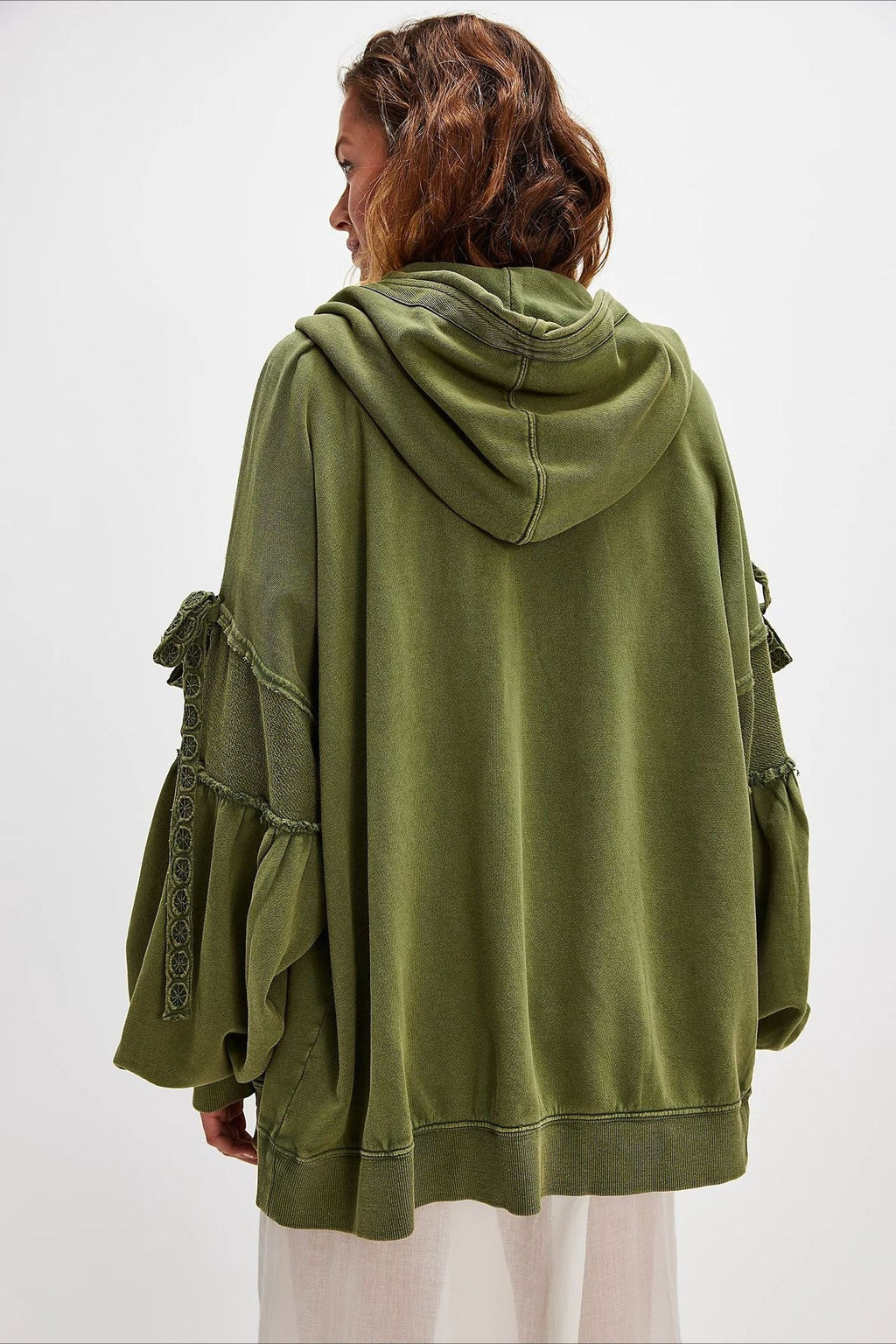 Oversized Lace Up Sleeve Zip Hoodie