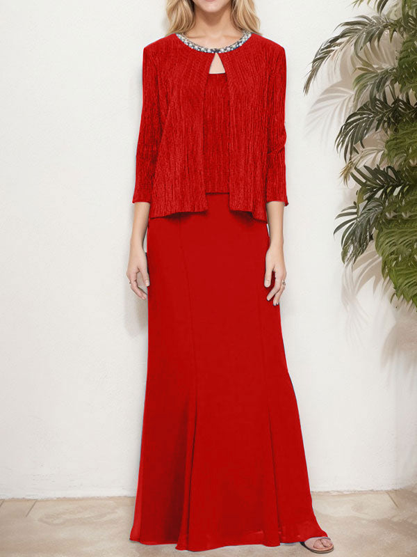 Vestido de dos piezas con efecto metalizado y chaqueta